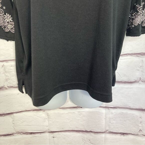 Vintage Bon Worth Top SZ S Black with White Gray Floral Appliqué 3/4 Sleeve Tee - Picture 5 of 13